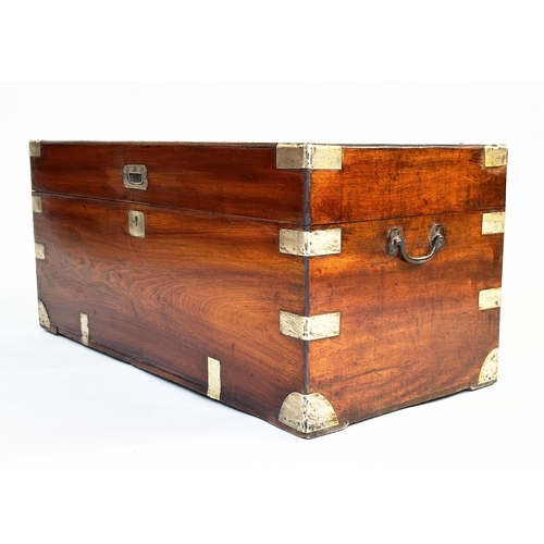 130 - TRUNK, 19th century export camphorwood and brass bound with rising lid and carrying handles, 101cm x... 