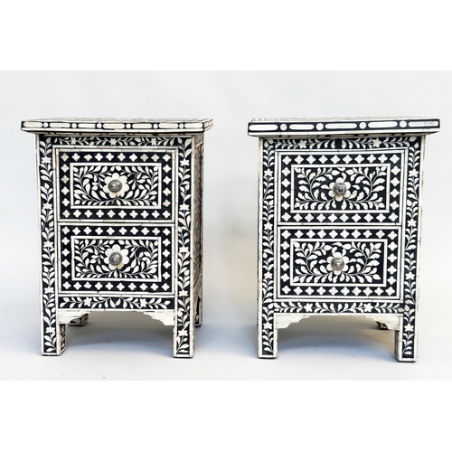 138 - CHESTS, a pair, Moorish profusely inlaid bone each with two drawers, 60cm H x 44cm W x 30cm D. (2)