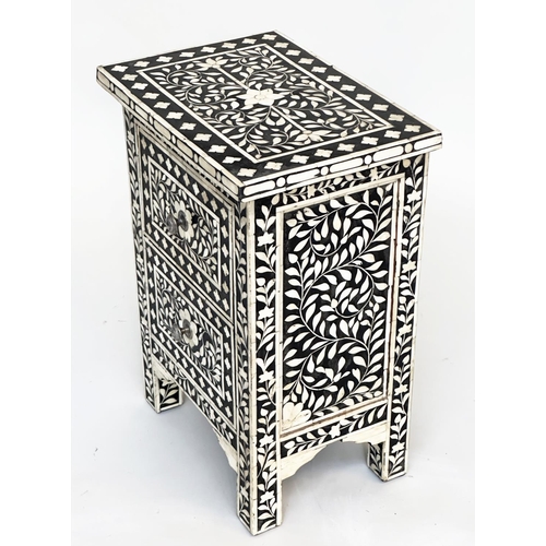 138 - CHESTS, a pair, Moorish profusely inlaid bone each with two drawers, 60cm H x 44cm W x 30cm D. (2)