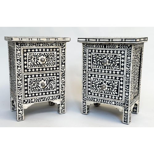 138 - CHESTS, a pair, Moorish profusely inlaid bone each with two drawers, 60cm H x 44cm W x 30cm D. (2)