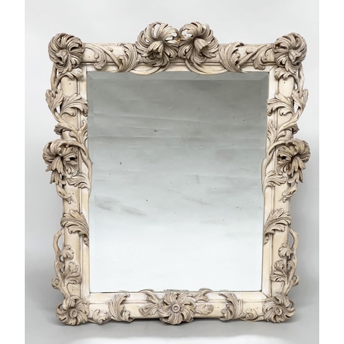 150 - WALL MIRROR, Italian style carved hardwood with trailing foliate and floral frame enclosing a bevell... 