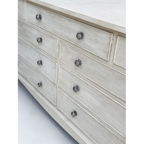 151 - LOW CHEST, Georgian style grey painted with nine drawers and bracket supports, 74cm H x 153cm W x 47... 