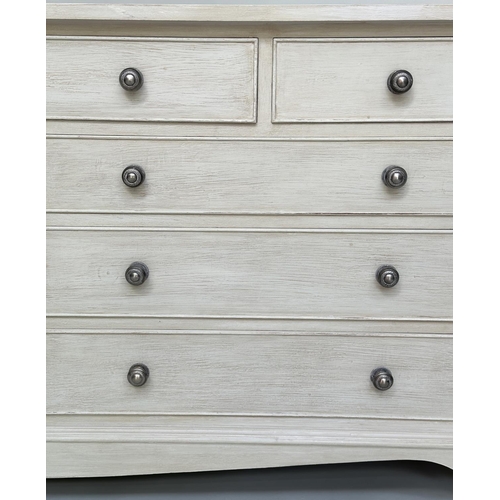 151 - LOW CHEST, Georgian style grey painted with nine drawers and bracket supports, 74cm H x 153cm W x 47... 