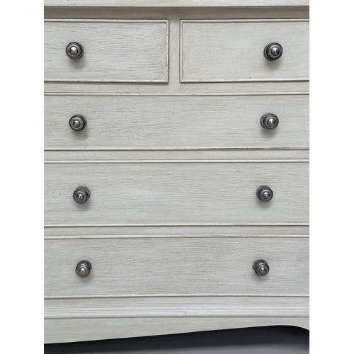 151 - LOW CHEST, Georgian style grey painted with nine drawers and bracket supports, 74cm H x 153cm W x 47... 