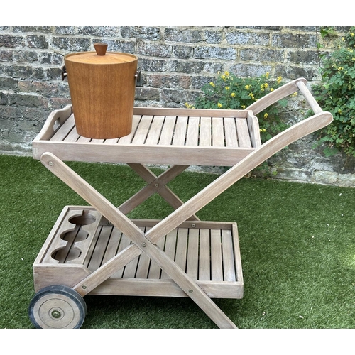 218 - GARDEN TROLLEY, vintage teak with two tiers with tray together with a 1960's period teak ice bucket,... 