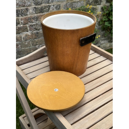 218 - GARDEN TROLLEY, vintage teak with two tiers with tray together with a 1960's period teak ice bucket,... 