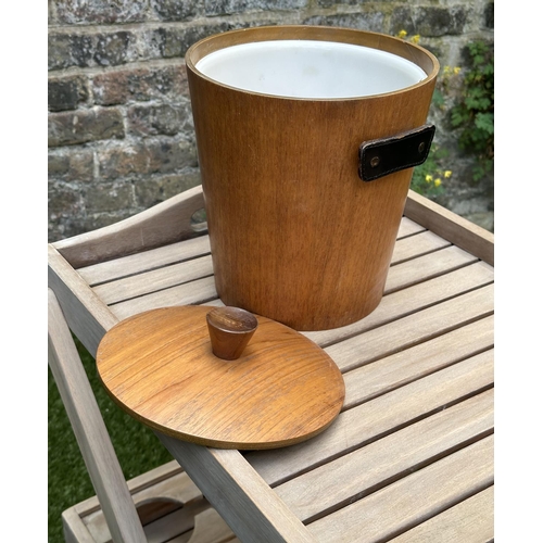 218 - GARDEN TROLLEY, vintage teak with two tiers with tray together with a 1960's period teak ice bucket,... 