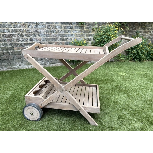 218 - GARDEN TROLLEY, vintage teak with two tiers with tray together with a 1960's period teak ice bucket,... 