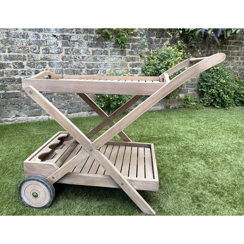 218 - GARDEN TROLLEY, vintage teak with two tiers with tray together with a 1960's period teak ice bucket,... 