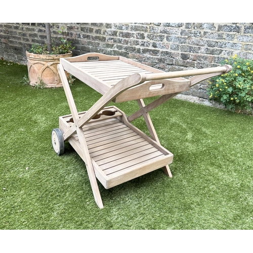 218 - GARDEN TROLLEY, vintage teak with two tiers with tray together with a 1960's period teak ice bucket,... 