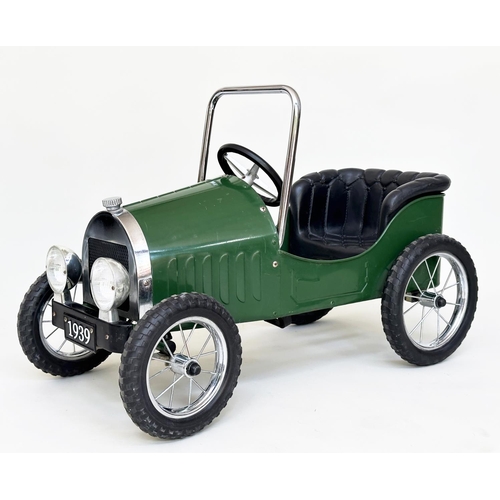 221 - PEDAL CAR BY GREAT GIZMOS, green painted and chrome vintage model tourer, 80cm x 40cm x 54cm H.