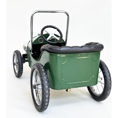 221 - PEDAL CAR BY GREAT GIZMOS, green painted and chrome vintage model tourer, 80cm x 40cm x 54cm H.