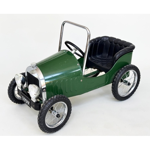 221 - PEDAL CAR BY GREAT GIZMOS, green painted and chrome vintage model tourer, 80cm x 40cm x 54cm H.