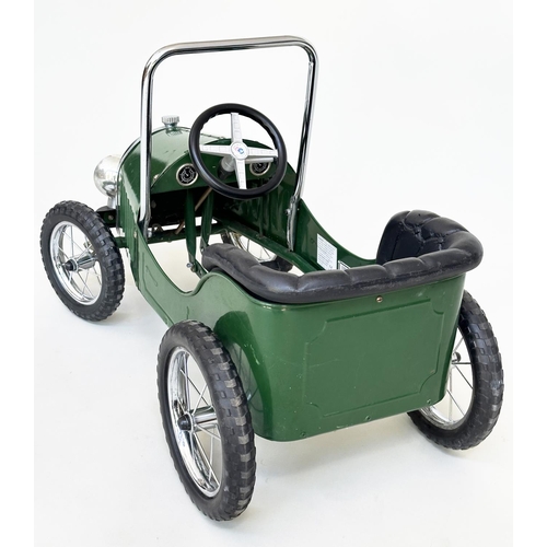 221 - PEDAL CAR BY GREAT GIZMOS, green painted and chrome vintage model tourer, 80cm x 40cm x 54cm H.