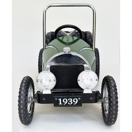 221 - PEDAL CAR BY GREAT GIZMOS, green painted and chrome vintage model tourer, 80cm x 40cm x 54cm H.