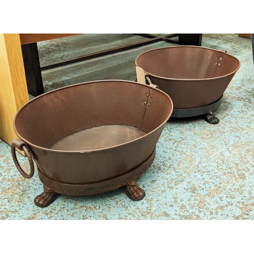 351 - PLANTERS, a pair, Regency style cast metal, with ring handles, 28cm H x 52cm x 43cm. (2)