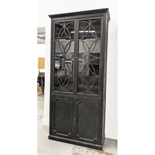 422 - BOOKCASES, a pair, Georgian style, glazed top sections, with cabinets to base, 99cm x 41cm x 214cm. ... 