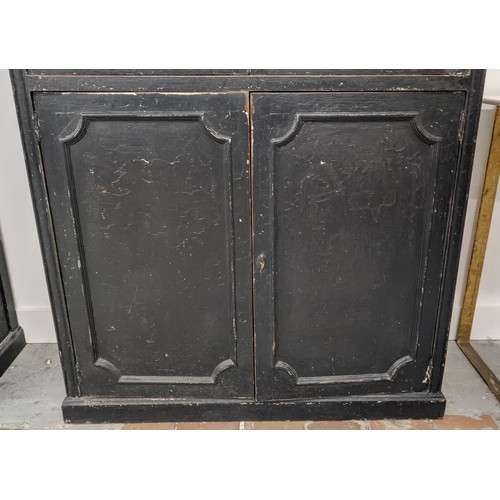 422 - BOOKCASES, a pair, Georgian style, glazed top sections, with cabinets to base, 99cm x 41cm x 214cm. ... 