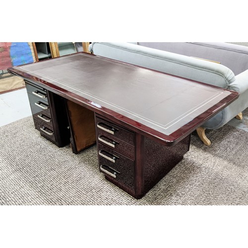 425 - ABBESS PEDESTAL DESK, lacquered finish, 218cm W.