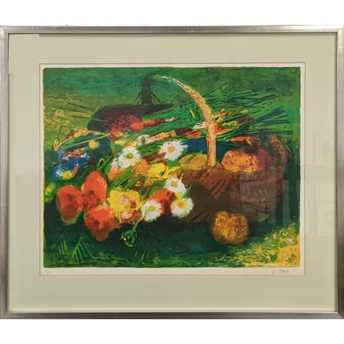 65 - PAUL COLLUMB (1921-2010), 'Still life with fruit and flowers', lithograph, signed and numbered in pe... 