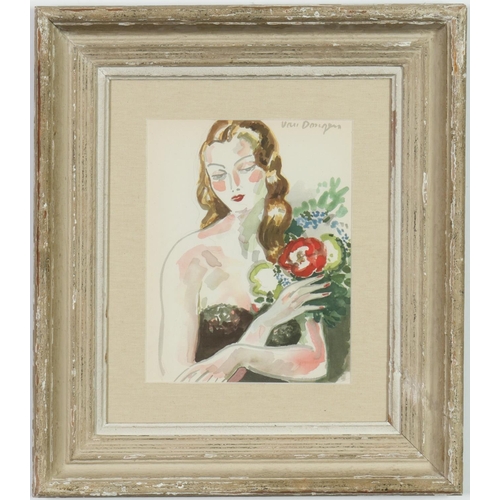 50 - KEES VAN DONGEN, Fille au Fleurs, 1948, off set lithograph, signed in the plate. Catalogue Raisonne ... 