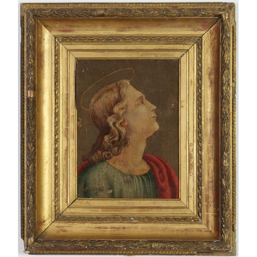 53 - FRAGMENT OF FRENCH AUBUSSON TAPESTRY Angel Distressed French vintage frame 35 x 26 cm.