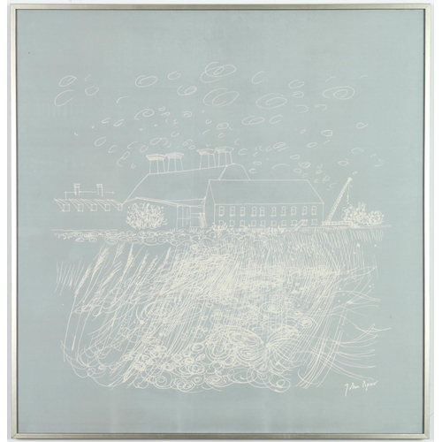 59 - JOHN PIPER, Snape Maltings - Aldeborough, silver screen-print on silk, signed in the plate, 84 x 81 ... 