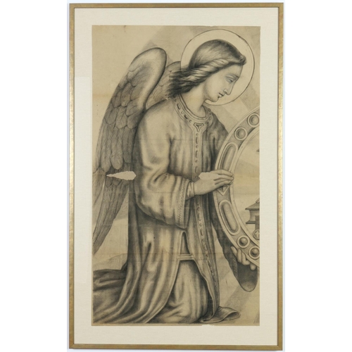 60 - A PAIR OF LARGE MID 19TH CENTURY FRENCH DRAWINGS of winged Angels in pencil and charcoal, mounted on... 