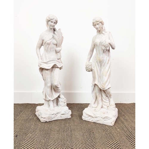 477 - SCULPTURAL MAIDENS, two differing, faux stone, 81cm H at tallest approx. (2)