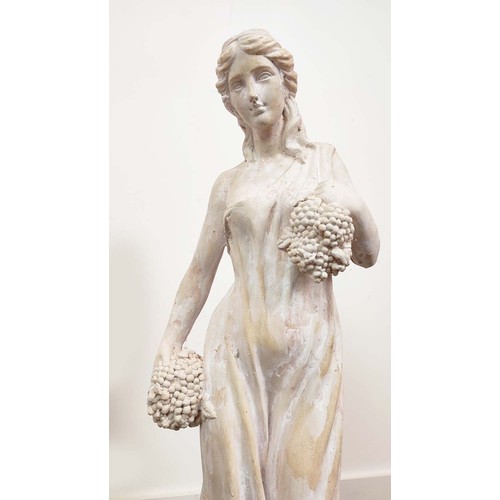 477 - SCULPTURAL MAIDENS, two differing, faux stone, 81cm H at tallest approx. (2)