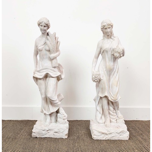 477 - SCULPTURAL MAIDENS, two differing, faux stone, 81cm H at tallest approx. (2)