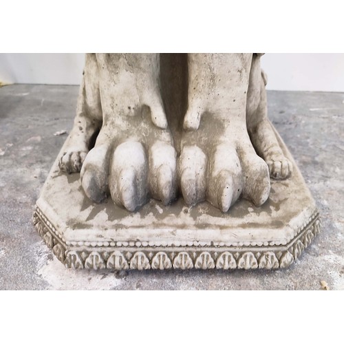 485 - LION PEDESTALS, a pair, composite stone, 78cm H. (2)