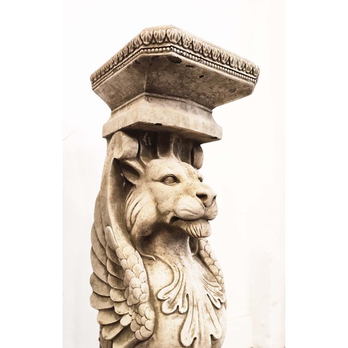 485 - LION PEDESTALS, a pair, composite stone, 78cm H. (2)