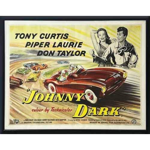 69 - JOHNNY DARK ORIGINAL FILM POSTER, circa 1954, framed, 85cm x 110cm.