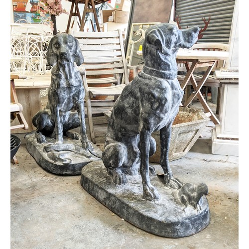 480 - SCULPTURAL DOGS, a pair, cast metal, 90cm H. (2)