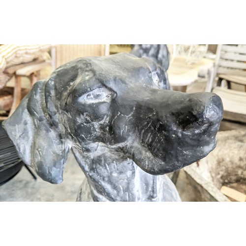 480 - SCULPTURAL DOGS, a pair, cast metal, 90cm H. (2)