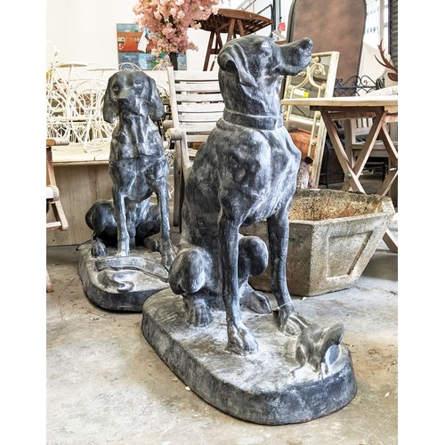 480 - SCULPTURAL DOGS, a pair, cast metal, 90cm H. (2)