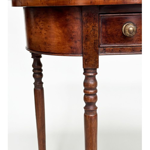 128 - HALL TABLE, George III design walnut and crossbanded with rounded ends, two frieze drawers and turne... 