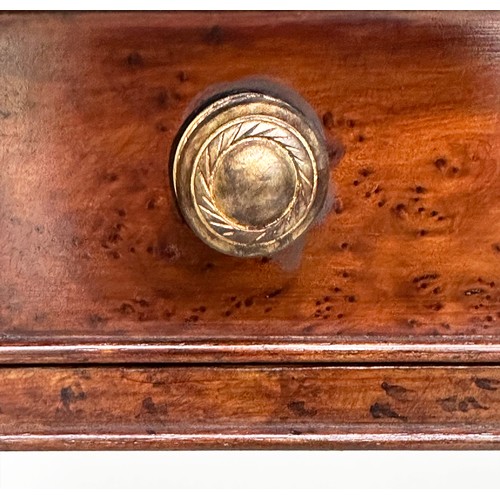 128 - HALL TABLE, George III design walnut and crossbanded with rounded ends, two frieze drawers and turne... 