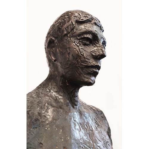 450 - CONTEMPORARY SCHOOL SCULPTURAL MAN AND WOMEN, cast metal, 194cm H. (2)