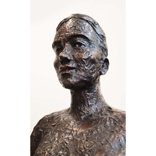 450 - CONTEMPORARY SCHOOL SCULPTURAL MAN AND WOMEN, cast metal, 194cm H. (2)