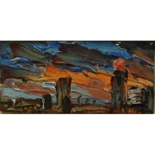 66 - EDWARD BEALE, 'Sunset over Walnut Tree Walk', oil on board, 23cm x 50cm, signed verso, framed. (Subj... 