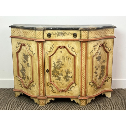 187 - VENETIAN PAINTED CABINET, Chinoiserie decorated with single frieze drawer above a door, with shaped ... 