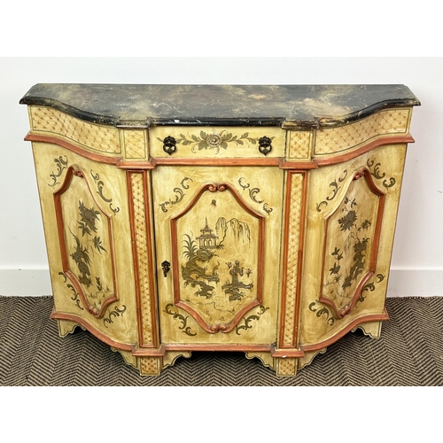 187 - VENETIAN PAINTED CABINET, Chinoiserie decorated with single frieze drawer above a door, with shaped ... 