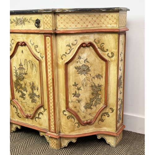 187 - VENETIAN PAINTED CABINET, Chinoiserie decorated with single frieze drawer above a door, with shaped ... 