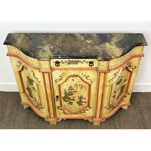 187 - VENETIAN PAINTED CABINET, Chinoiserie decorated with single frieze drawer above a door, with shaped ... 