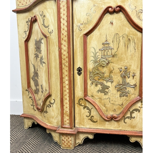 187 - VENETIAN PAINTED CABINET, Chinoiserie decorated with single frieze drawer above a door, with shaped ... 