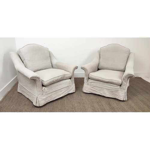 190 - ARMCHAIRS, a pair, by Everest Furniture, circa 1960's, loose linen covers, probably retailed by Heal... 