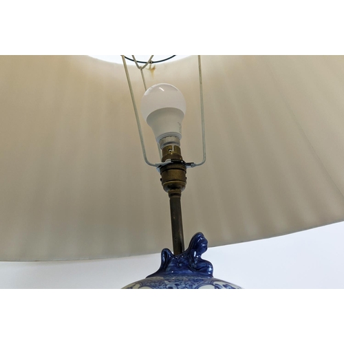 178 - TABLE LAMPS, a pair, converted from Chinese blue and white temple jars, with shades, 90cm H. (2)