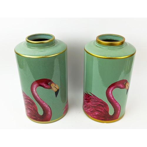 331 - VESSELS, a pair, glazed ceramic 1970's style flamingo print design, 36cm H. (2)